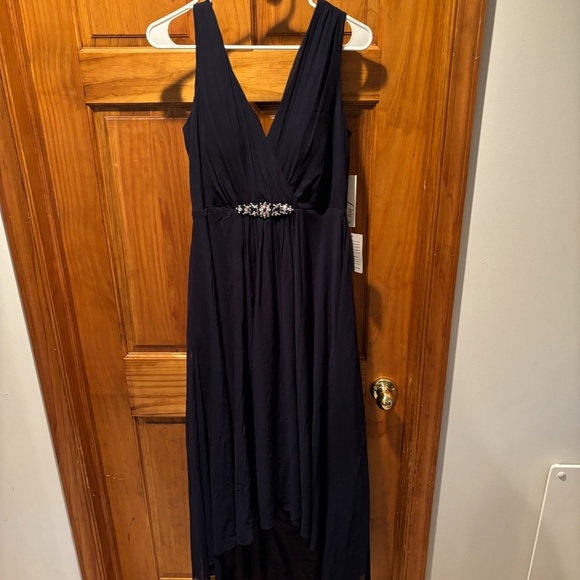 Eliza J Embellished High/Low Chiffon Dress in Navy NWT - Picture 2 of 8